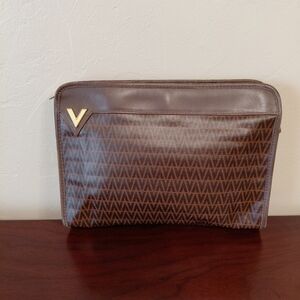Mario Valentino Vintage Brown Coated Canvas Monogram Clutch